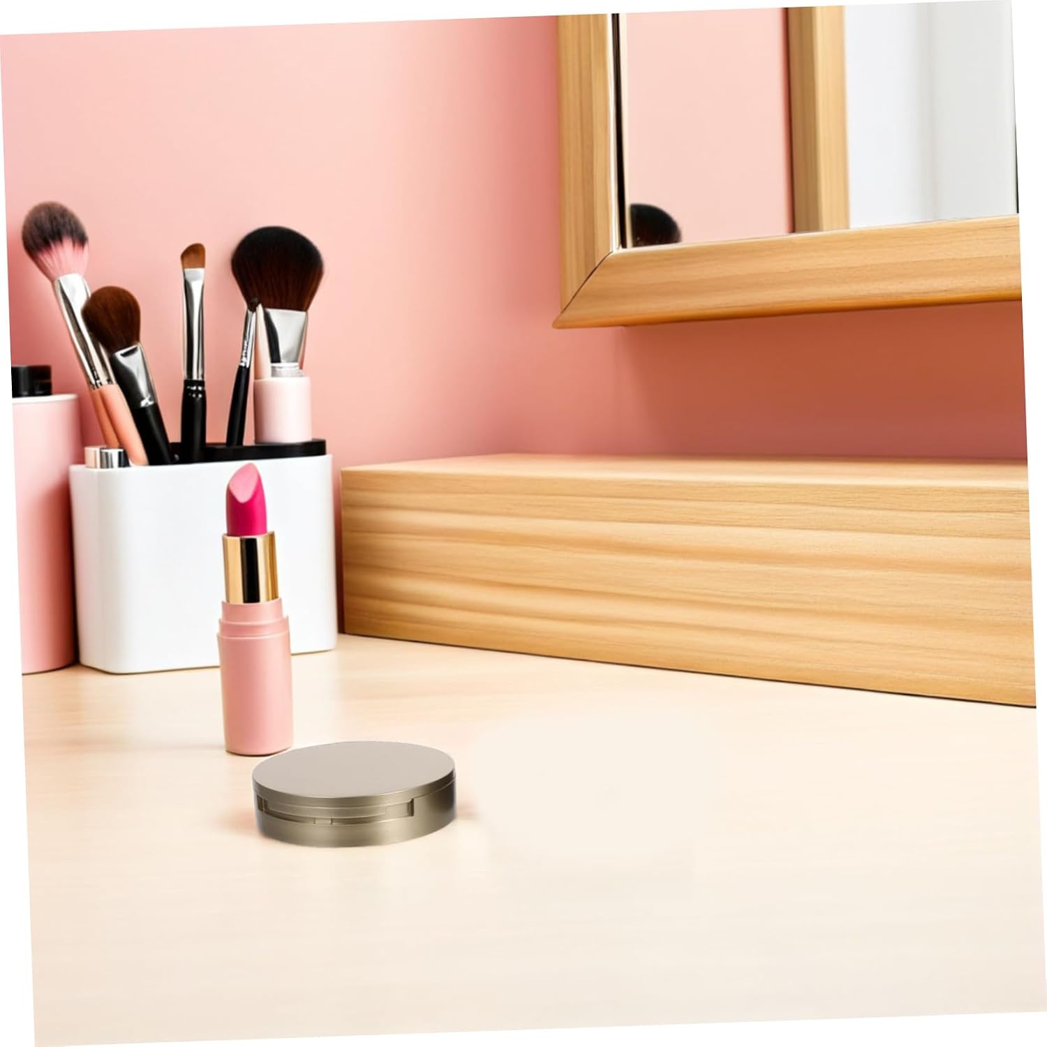 2pcs Double Layer Loose Powder Compact Case with Mirror, Portable Travel-friendly Empty Powder Container in Chic Matte Golden Plastic and Glass, for Everyday Use