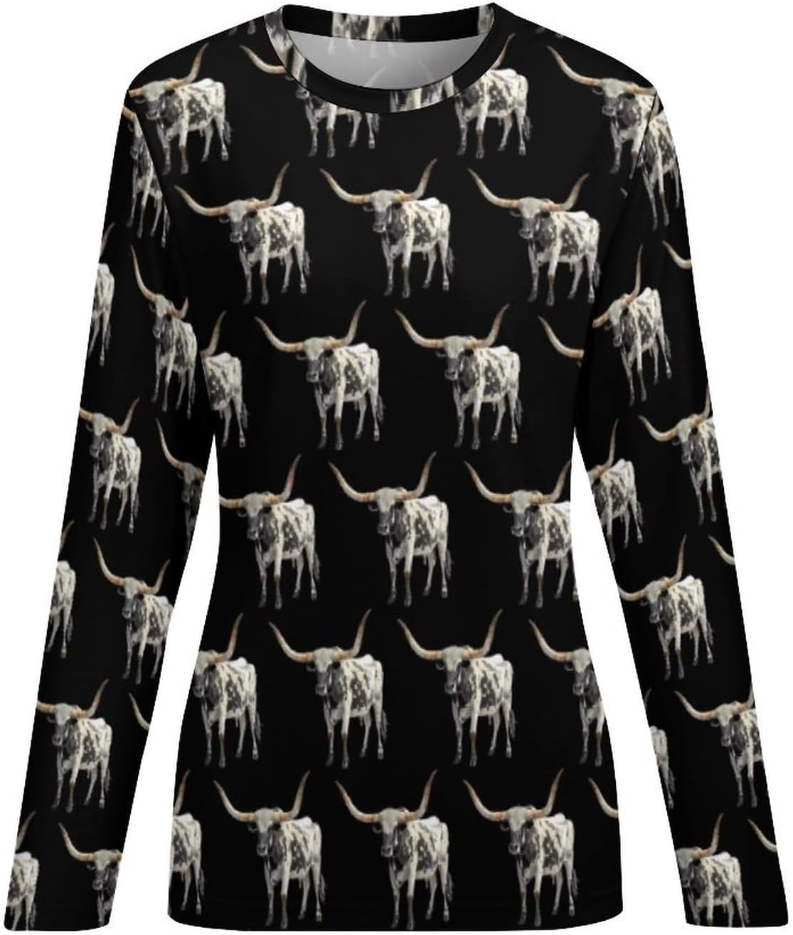 Longhorn Bull Women's Pajama Top Sleepwear Pajamas Sleep T-Shirt Long Sleeve Shirt Crewneck Tee