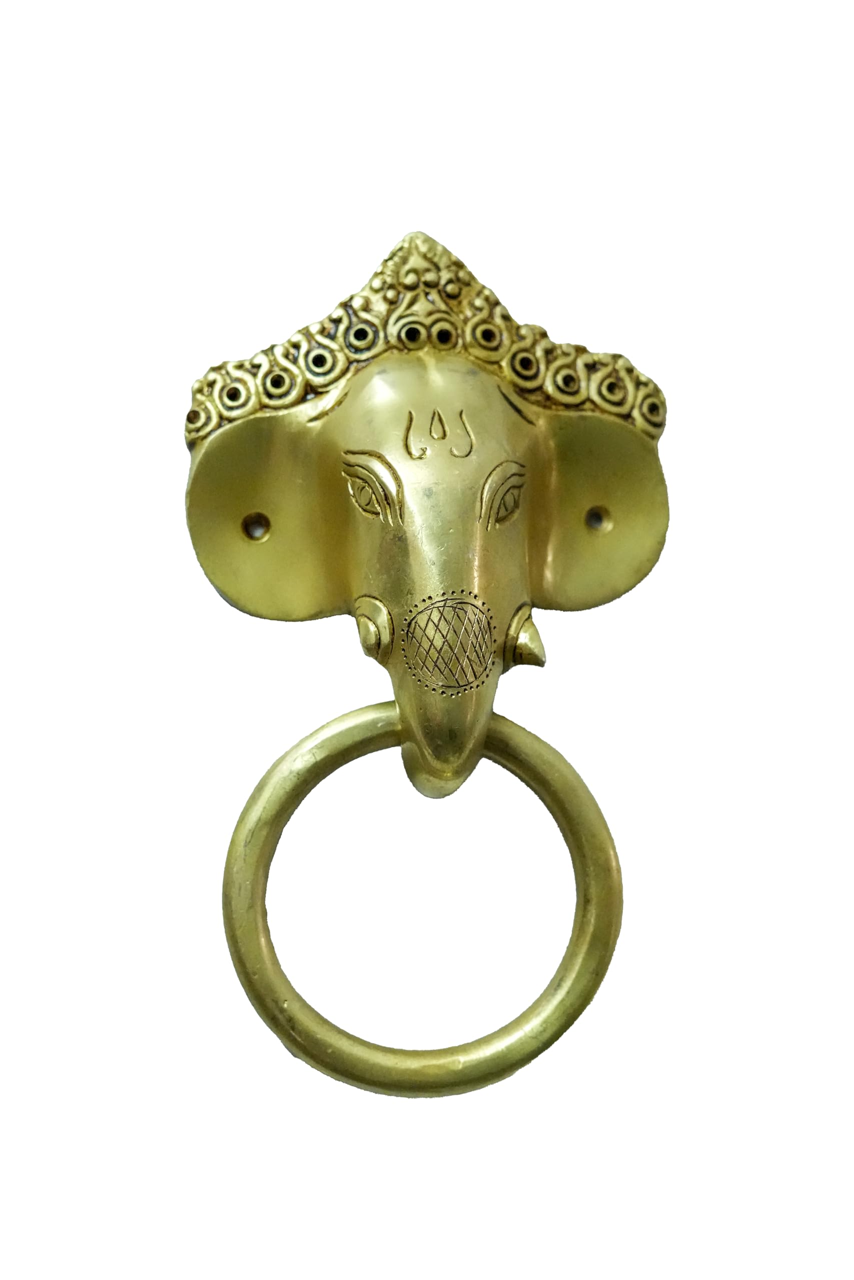 Vintage Gulley Brass Ganesha Door Knocker, Gold Finish, Ring Handle, Decorative Elephant Head, Traditional Indian Style-image-26