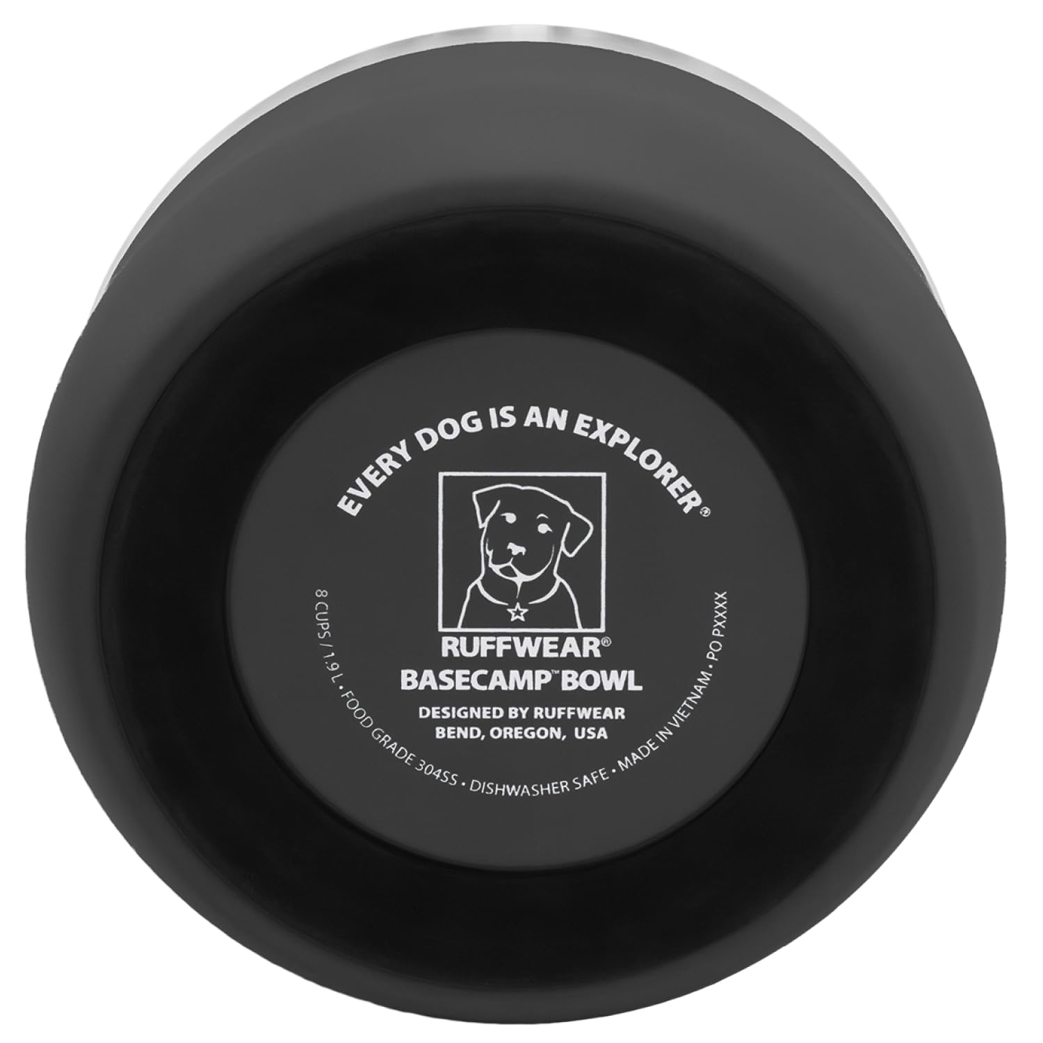 Ruffwear Basecamp Napf, Edelstahl-Hundenapf, leicht und tragbar für Hundeleckerlis, Futter und Wasser, Rutschfester und spülmaschinenfester, auslaufsicherer Behälter, Basalt Gray