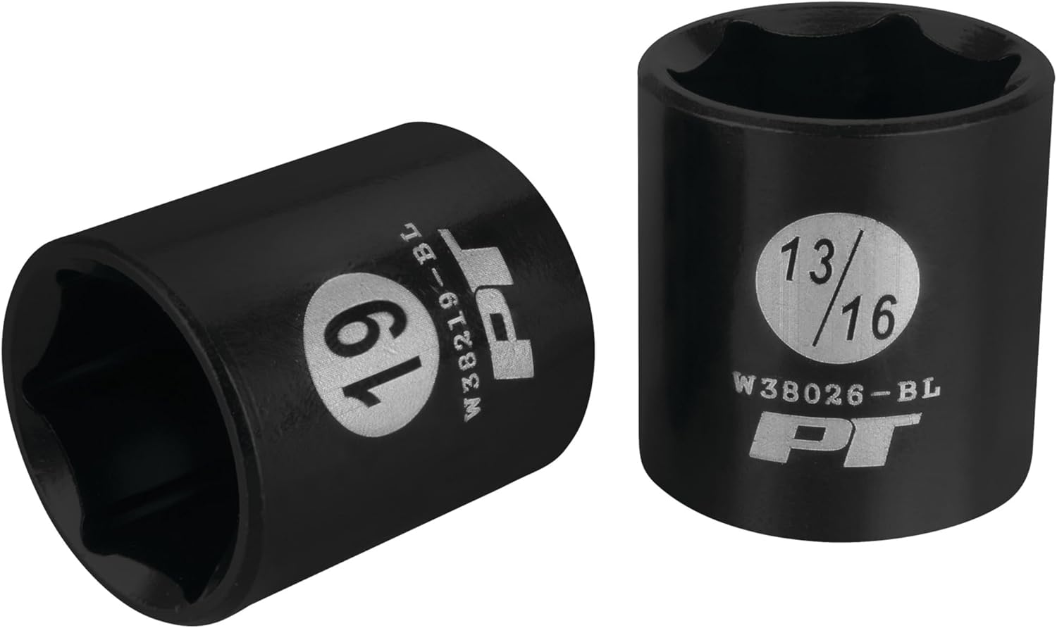 Performance Tool W38337 19 Piece 3/8-Inch Drive SAE and Metric Black Laser Etched 6 Point Socket Set With Ratchet