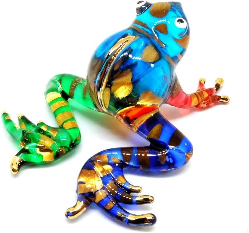 Handmade Mini 2" Cute Multicolor Frog Figures Blown Glass Art, Miniature Animals, Fantasy Collectible Figurines, Gift Ideas, Tiny Ornament, Cool Stuff Decor No.7