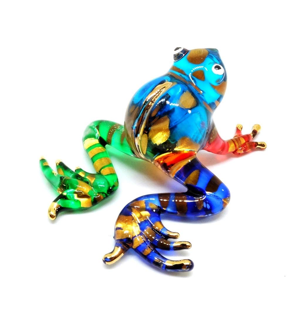 Handmade Mini 2" Cute Multicolor Frog Figures Blown Glass Art, Miniature Animals, Fantasy Collectible Figurines, Gift Ideas, Tiny Ornament, Cool Stuff Decor No.7