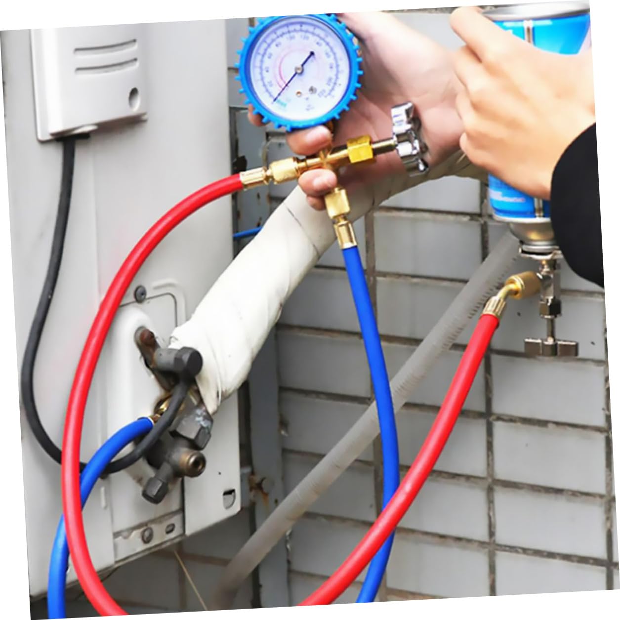 Generic Car Ac Refrigerant Pressure Gauge Manifold Set with Silicone Hose Automotive Air Conditioner Service Tool for HVAC System Maintenance Random Color