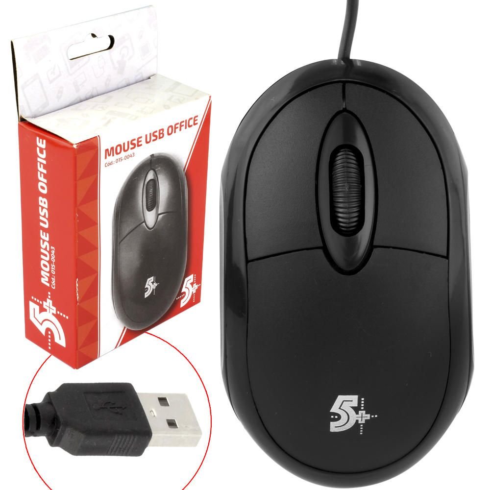 5+ Mouse, Santana Centro, Usb, 1000 dpi, Office, Preto, 015-0043