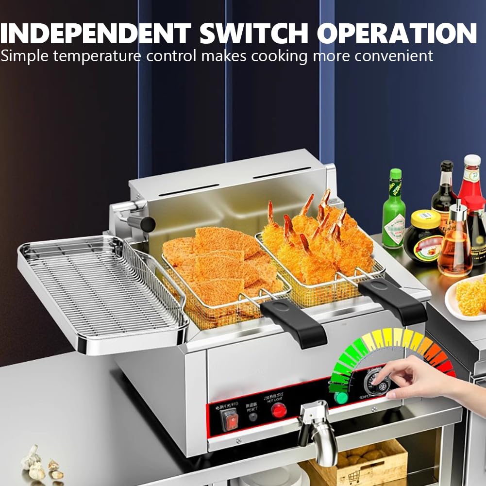 Friggitrice commerciale, vasca per frittura professionale da banco, macchina per friggere patatine fritte in acciaio inossidabile, friggitrice a gas/GPL con rubinetto dell'olio, friggitrice a gas tr