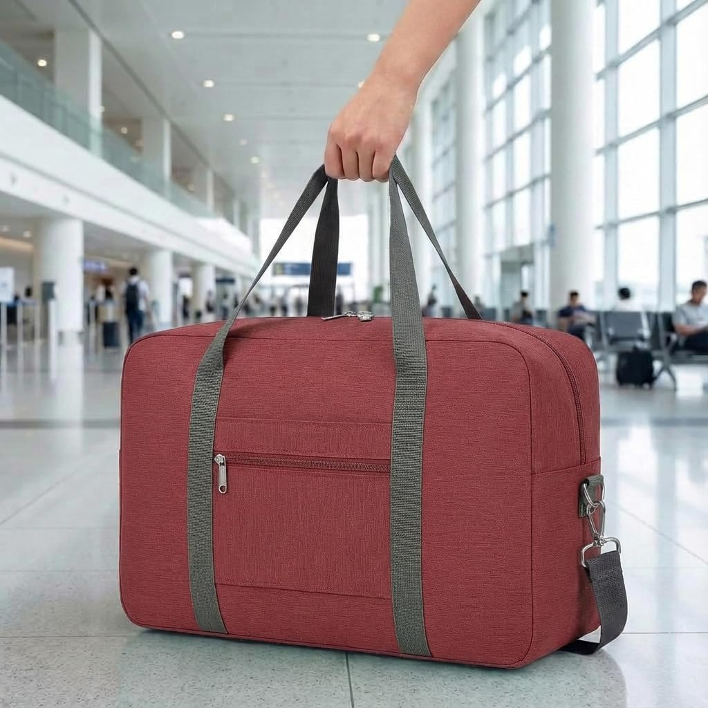 Lightweight Foldable Travel Bag for Women and Men, Large Capacity Duffle Tote with Minimalist Design (Red)