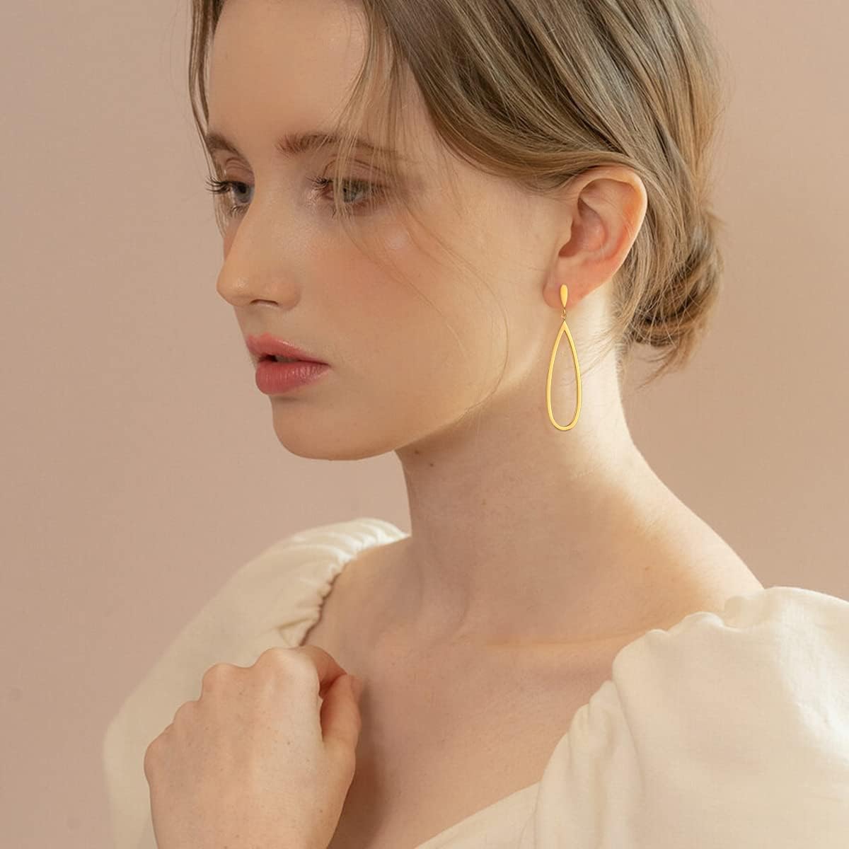 Black Gold Geometric Drop Dangle Earrings for Women Waterdrop Oval Circle Link Stainless Steel Dangle Earrings Trendy Jewelry Gifts for Women - Image 3