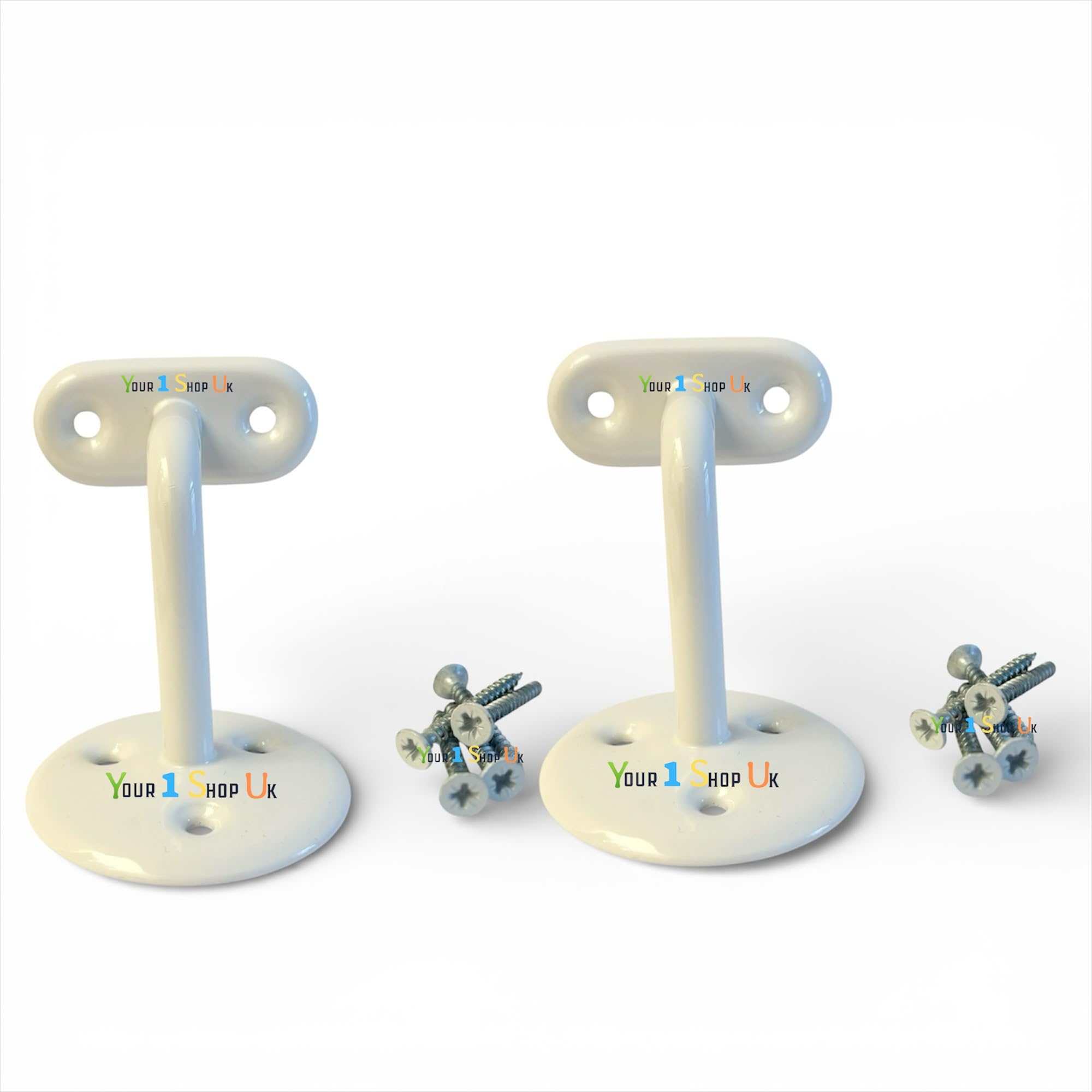 Your 1 Shop UK Handrail Brackets for Stairs, White Steel, 64mm Rose, Pack of 4, Wall Mount with Screws (2)