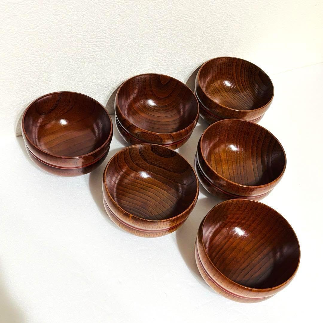 山中漆器 天然木漆器 瓢朱帯 お吸い物碗揃 6客