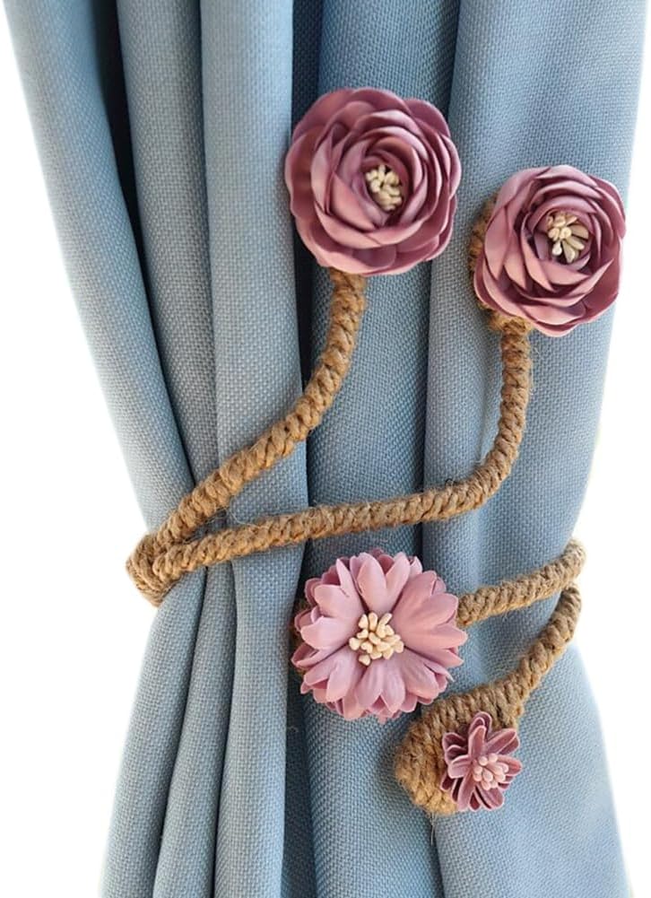 1 Pair Flower Curtain Buckle Tieback Flexible Curtain Curtain Tiebacks Rope Home Decorative Curtain Holdbacks (Pink Purple)