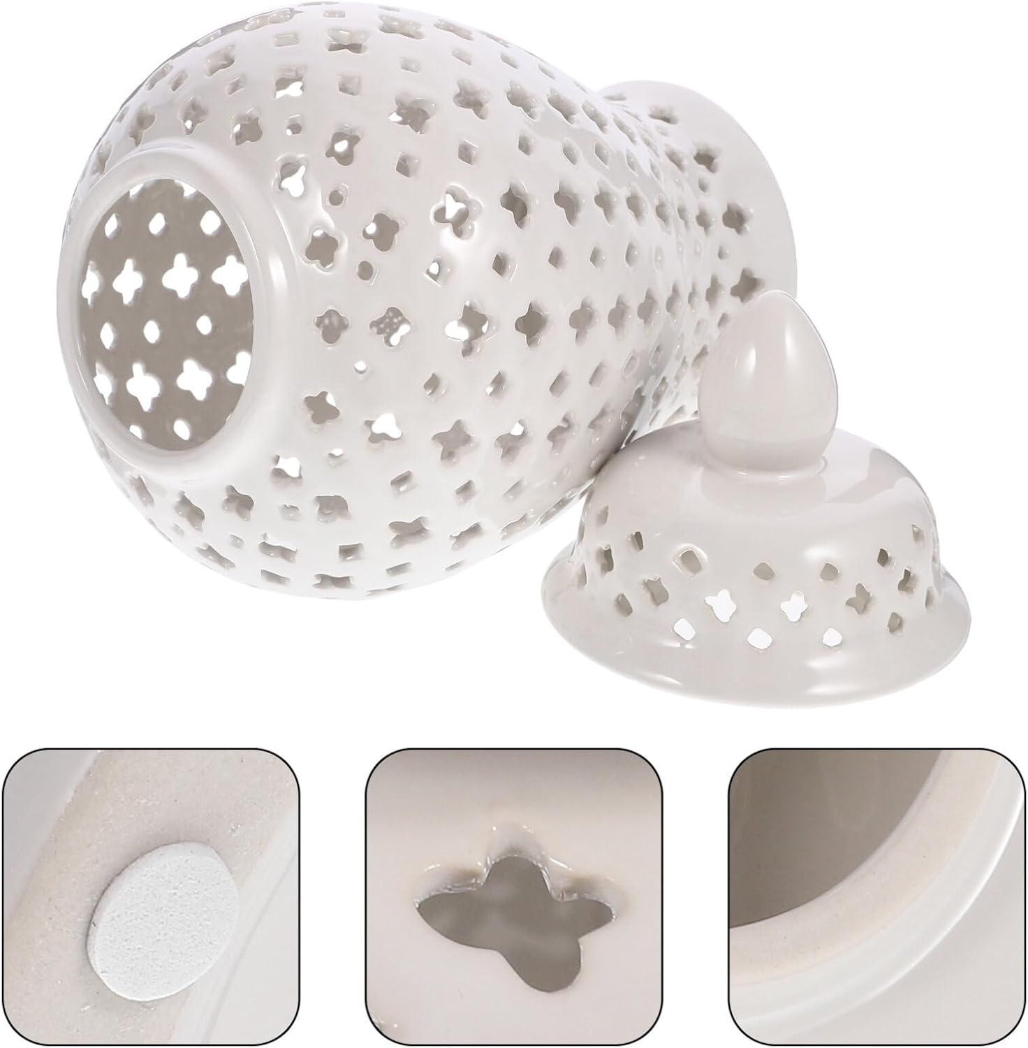 ABOOFAN Large Hollow Out Ginger Jar Vase 12X6.7In White Ceramic Decorative Flower Holder with Lid for Home Decor Wedding Party Storage Canister