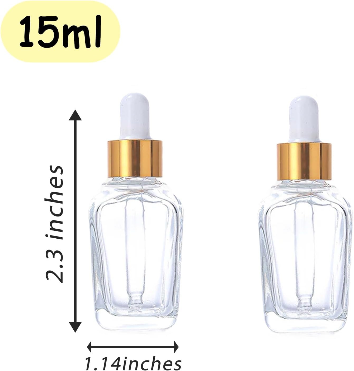 12Pcs 15ml Square Dropper Bottles for Essential Oils, 15ml Square Glass Bottles with Eye Droppers,Tincture Bottles,for Essential Oils,Liquids,perfume Travel (Clear/Gold cap, 15ml)