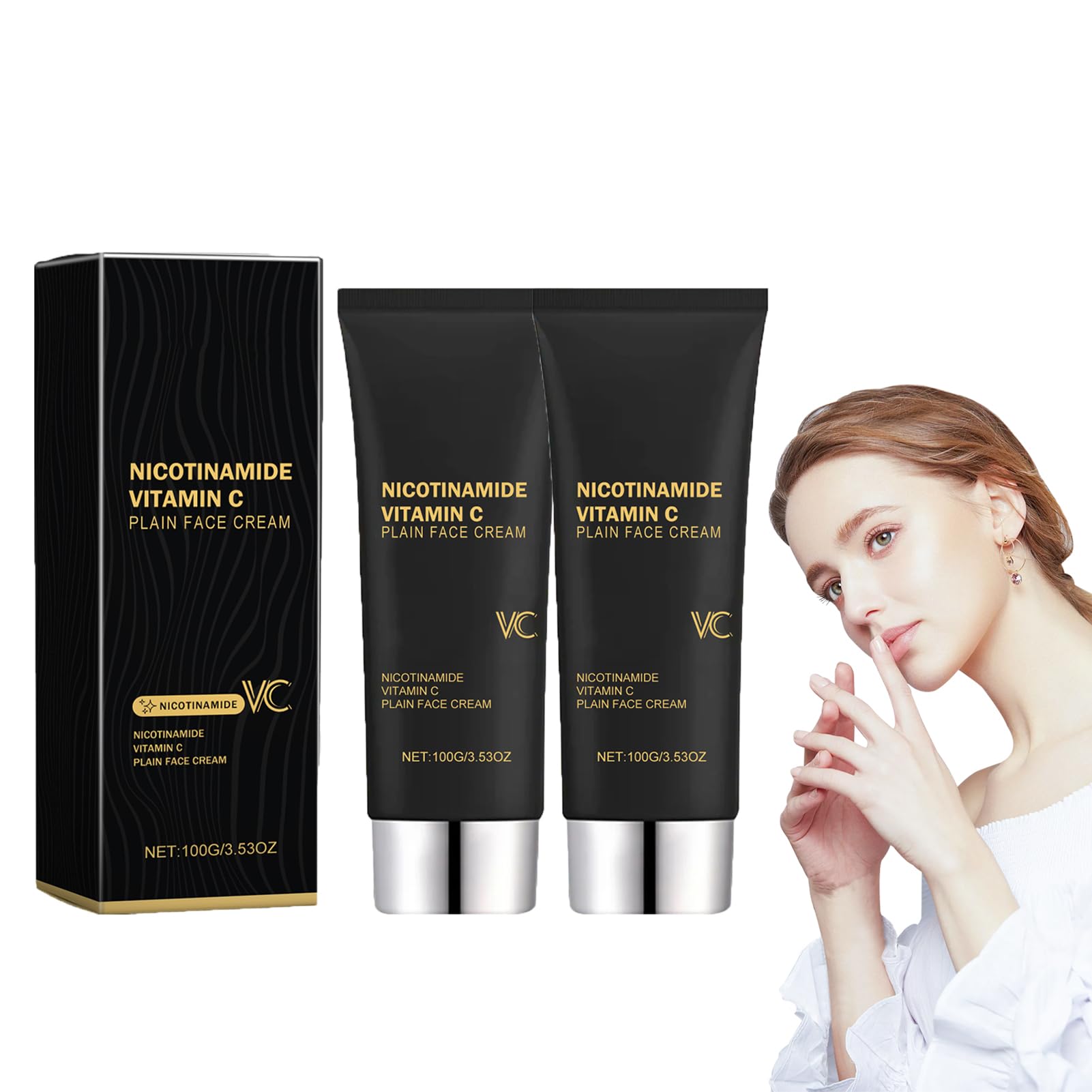 Nicotinamide Vitamin C Plain Face Cream, Multifunctional Smooth Hydrating Niacinamide Makeup Cream, Niacinamide Vitamin C Black Tube Skin Cream (2 PCS)