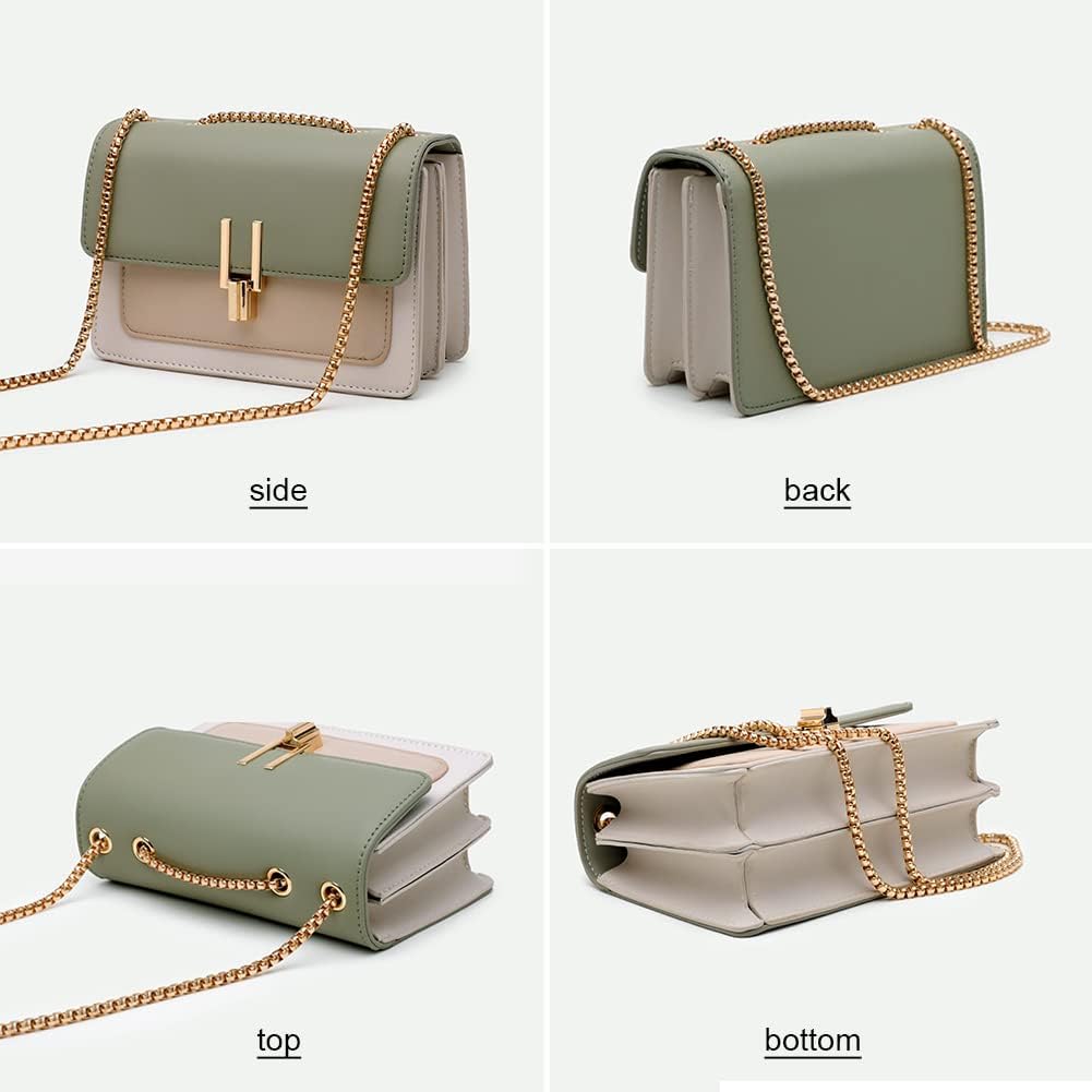 AMHDV Small Shoulder Chain Bag Color Block Crossbody Purse Square Flap Leather Handbag for Women | Shoulder, Chain, Bag, Purse, Square, Flap