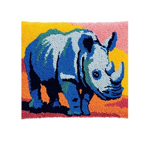 AxiangziK Latch Hook Pillow Kit for Beginners,Animal Rhinoceros