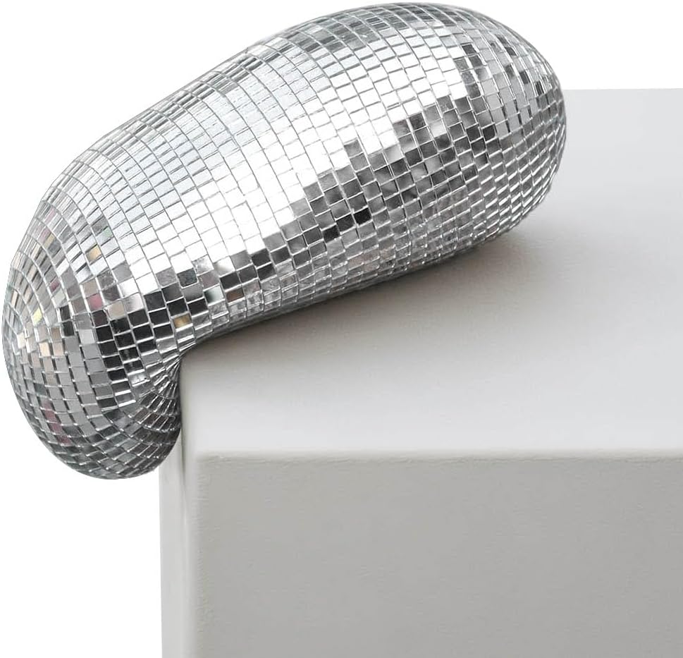 Melted Disco Ball Decor, Mirror Ball Home Decor, Aesthetic Room Decor with Funky & Unique Style, Maximalist Decor for Office, Bedroom,Modern Home Decor Living Room (Silver, Small)