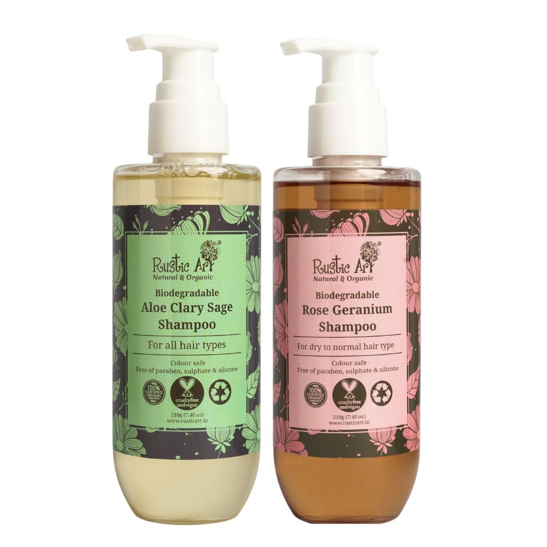 Rustic Art Aloe Clary Sage + Rose Geranium Shampoo Pack | Dual Hair Care Set | Gentle Cleansing & Hydration | Sulphate & Paraben Free | Aloe Vera, Niacinamide, Rose Hydrosol | 210g x 2-image-34