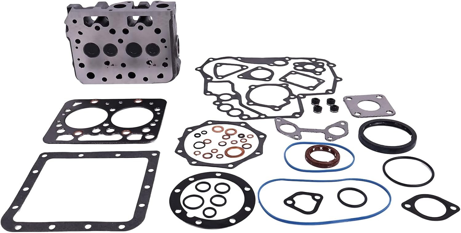 FridayParts Cylinder Head with valves ＆ Full Gasket Kit Compatible for Kubota Z482 Engine Replacement (Type 1 with holes)