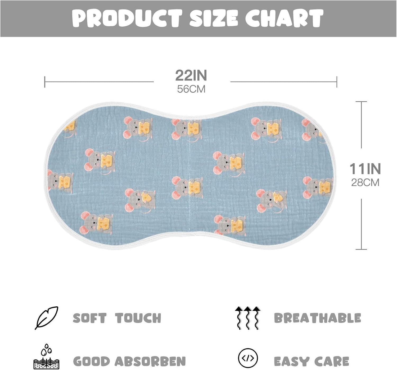 vvfelixl Baby Burp Cloths Happy Mouse Cheese Baby Newborn Cotton Burping Cloths Set Babys Washcloths 4 Pack
