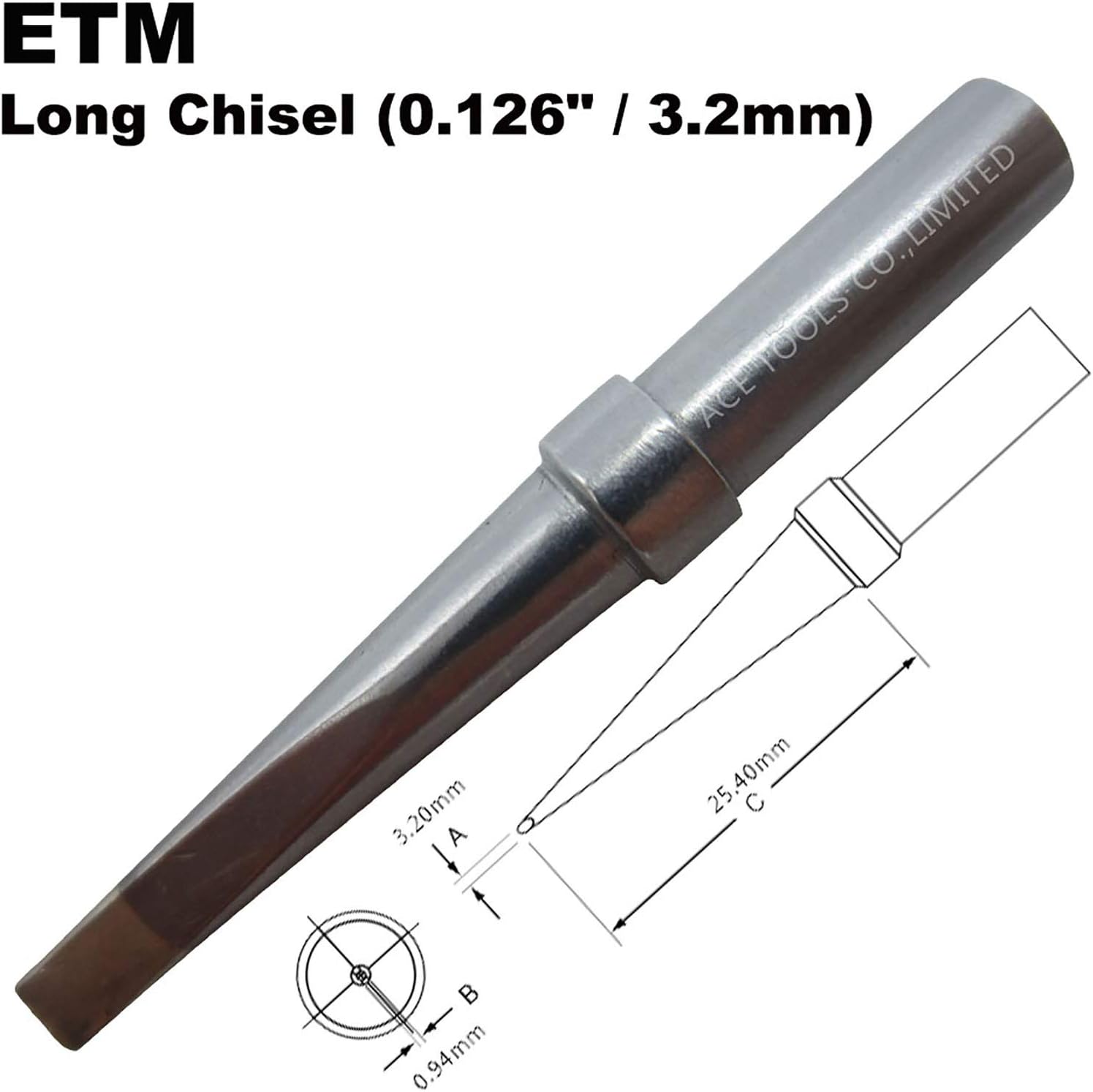 ETM Long Chisel Screwdriver Soldering Tip 0.126" / 3.2mm for WESD50 WES50 WESD51 WES51 PES50 LR20 PES51 LR21 WE1010NA (WE1010EU WE1010EDU) WE1010 WECP ACE Brand Solder Iron Tips (20)