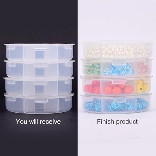 Miniatura 6 de Pandahall - 20 contenedores de almacenamiento de cuentas de plástico de 3.07 pulgadas de diámetro, 6 rejillas, transparentes y redondas, cajas de