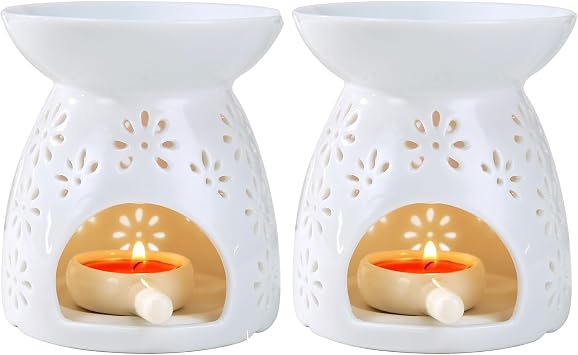 Ceramic Tea Light Candle Holder Set of 2, Essential Oil Burner Wax Melt Burner, Incense Aroma Diffuser, Home Decor