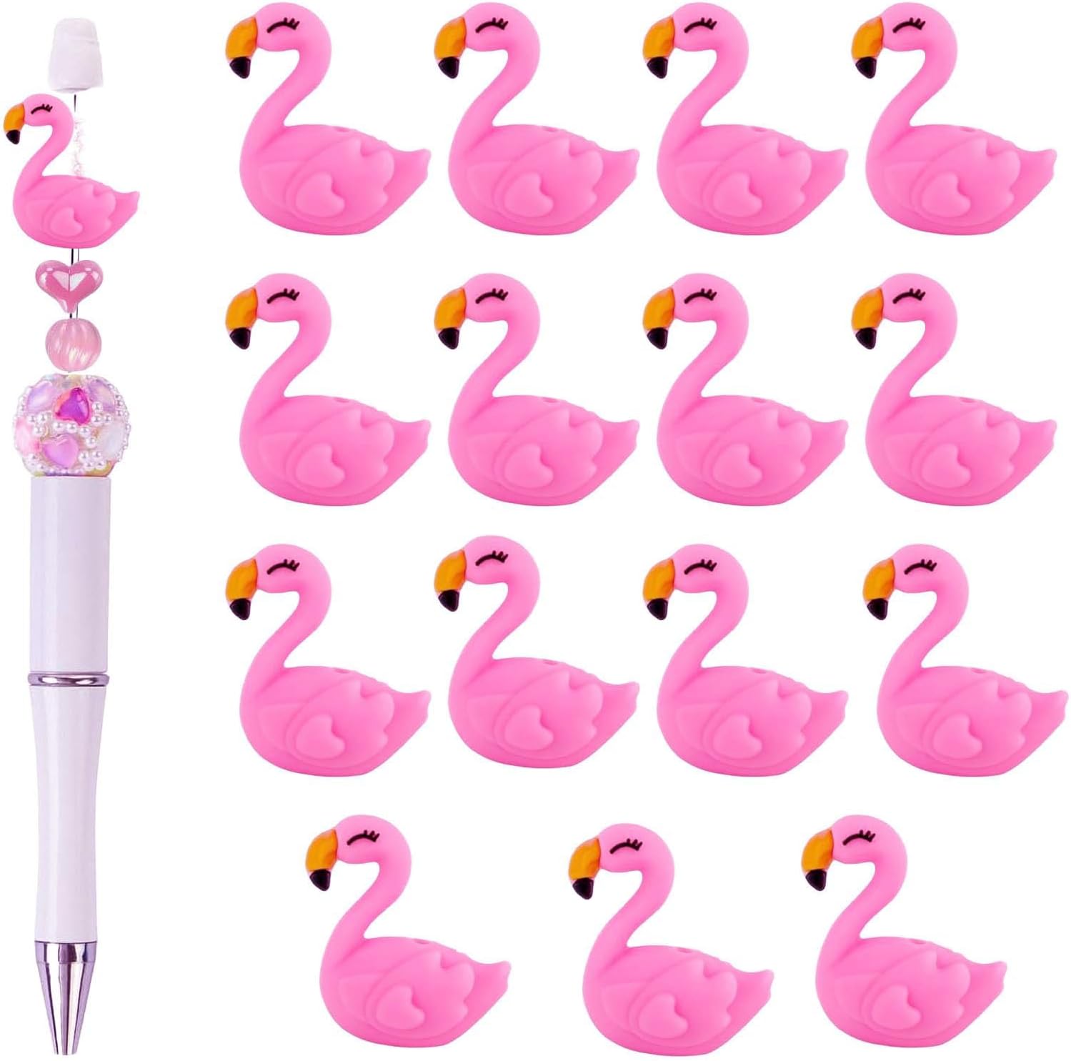 15 Pack Flamingos Focal Beads Silicone Cute 3D Animal Shaped Charms for Beadale Pen Keychain DIY Crafts Pink, Teddy Dog Pet Puppy