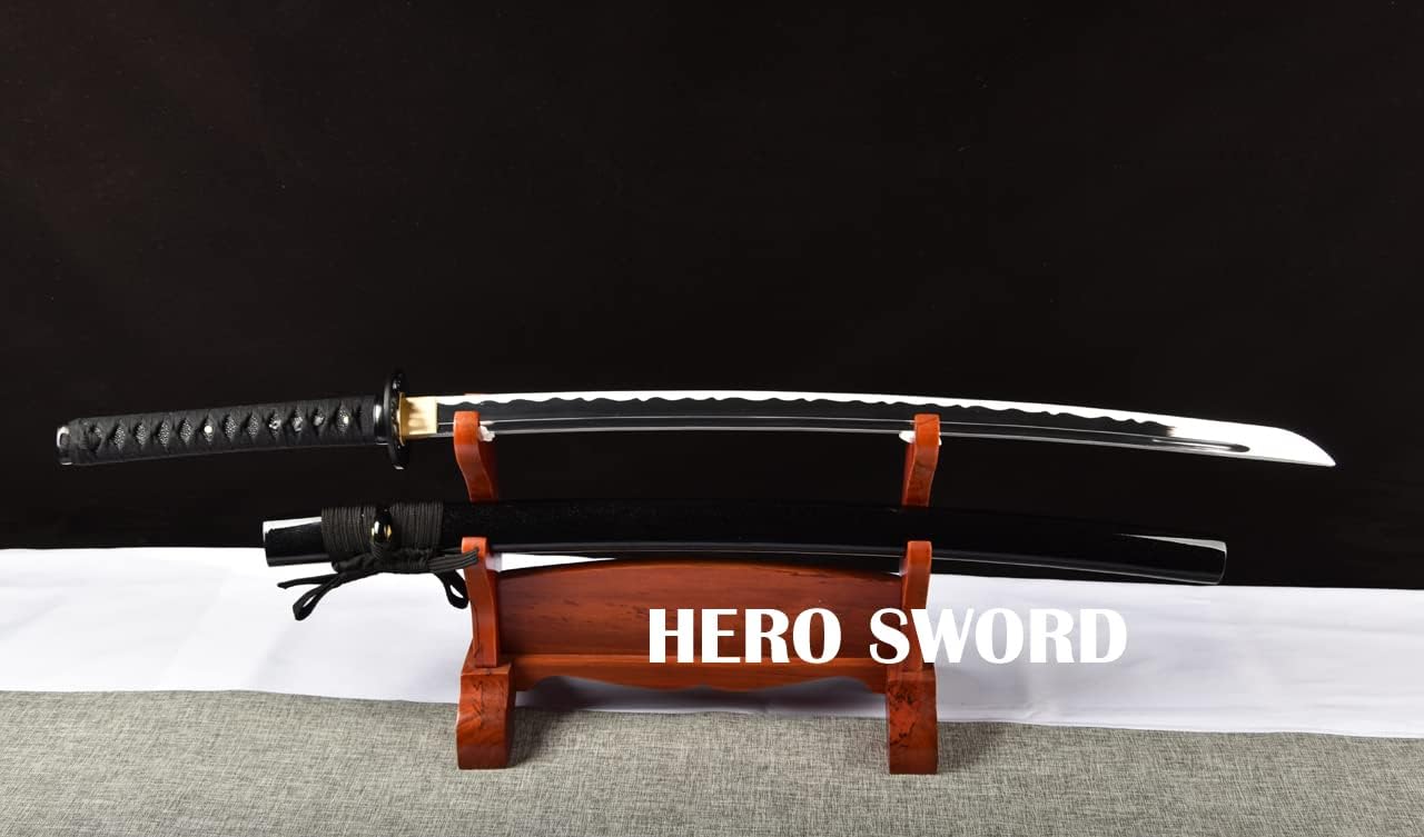 HERO SWORD Handmade Aluminum Steel Katana Full Tang Blunt Blade Japanese Samurai Sword Practice Iaido Bushido Knife Training Sword