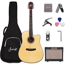 Fojill Electric Acoustic Guitar With Battery Power Amplifier Accessory Bag,Strap,Picks,Cloths,String Natural