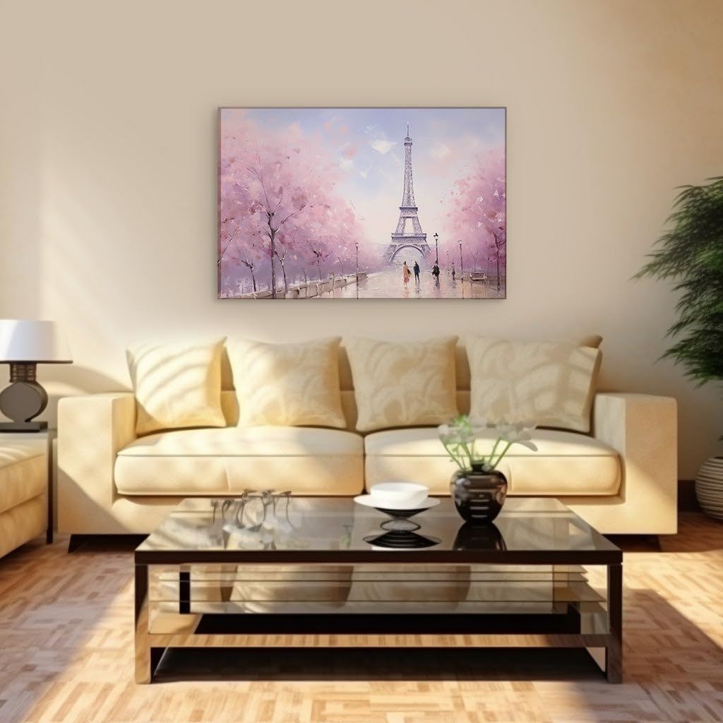 Canvas for Living room. Enchanted Parisian Dreams in Pastel A Serene Journey Through the City of Love, 27 x 18 inch Canvas Wall Art - Ready to Hang - 69x46 cm (27x18 inch)