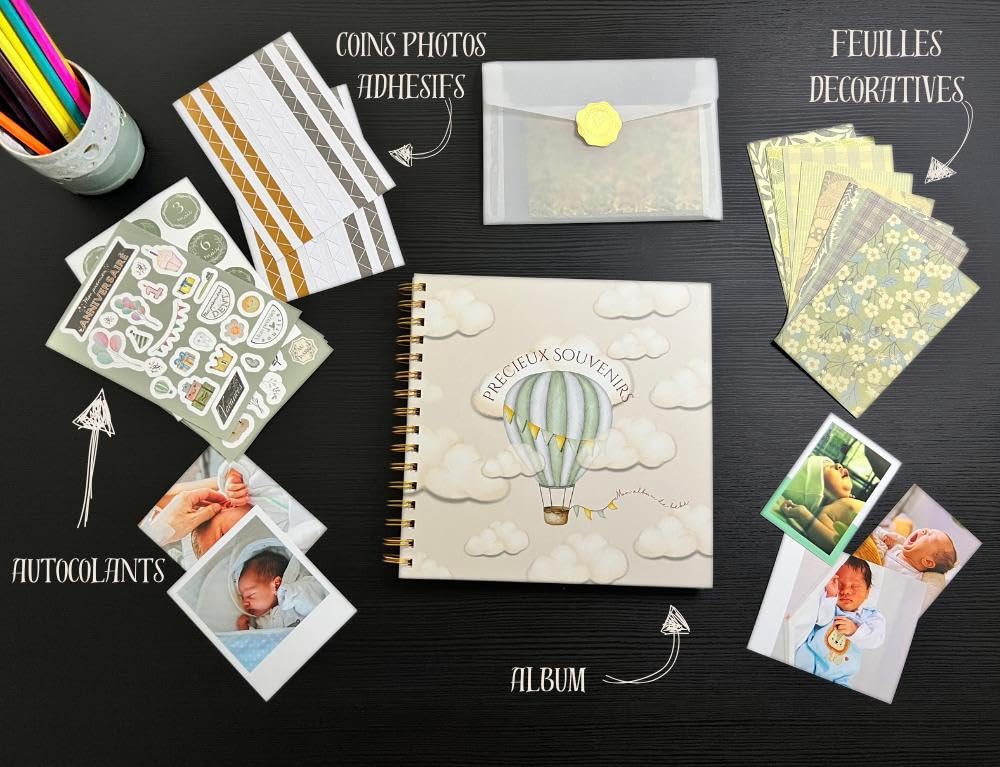 Album Bébé Kit de Scrapbooking de Naissance - Précieux Souvenirs - Cadeau de Maternité pour Garçons et Filles