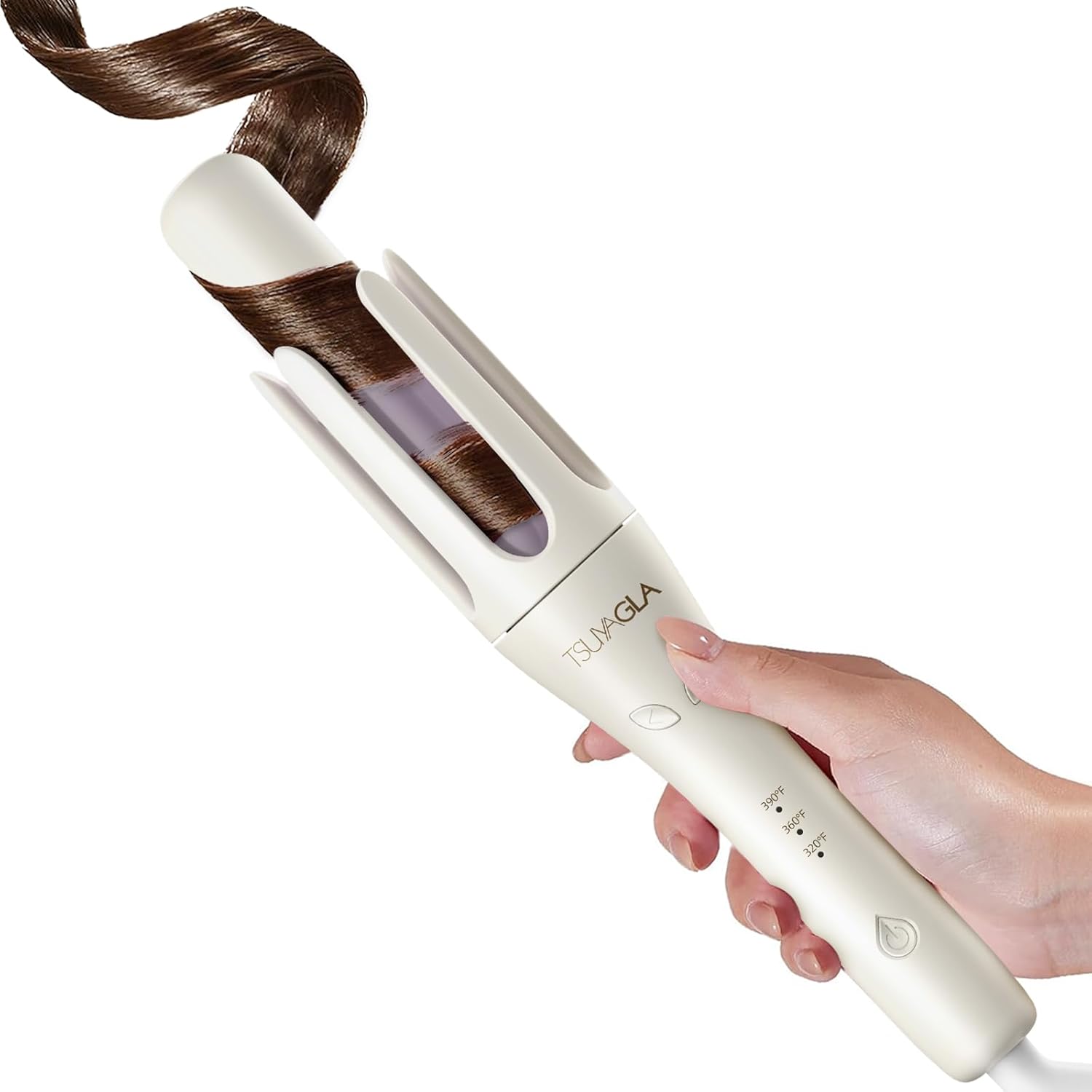 Automatic Hair Curler, 1 1/4 Inch Rotating Curling Iron with 3 Temp, 500 Million Ionic, 2-Way Rotation,10S Fast Heating, Anti-Scald, Anti-Tangle Rotating Curling Wand for Long Hair White