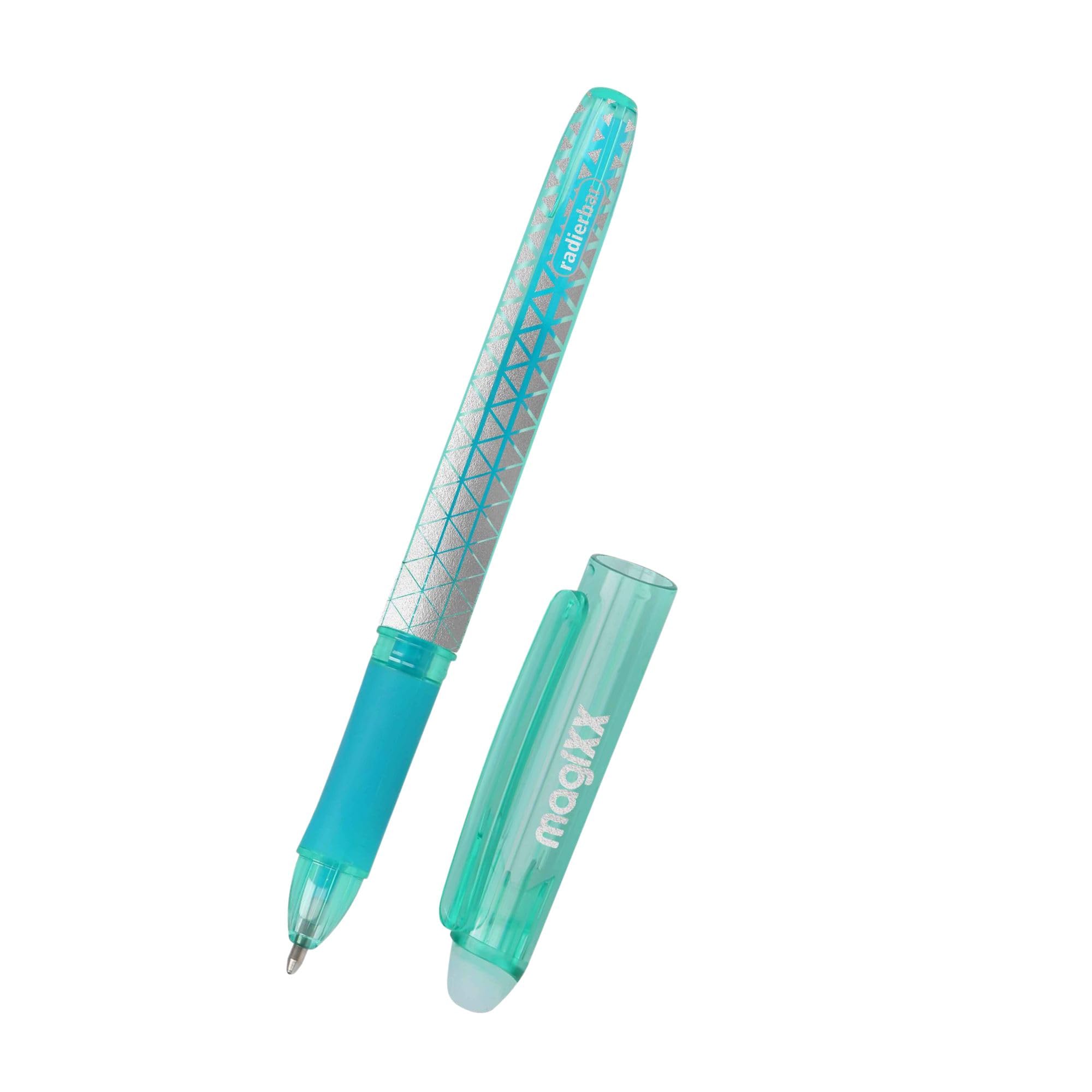 Online magiXX erasable pen Turquoise I Gel pen with eraser I Rub out ballpoint pen with gel refill turquoise, refillable, medium tip I Rollerball pen for kids, adults, school