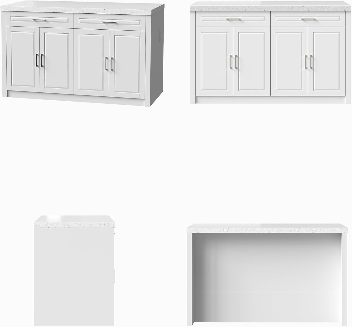 Homsee 61" W Large Kitchen Island with Charging Station, 2 Drawers and Adjustable Shelves, Modern Stationary Kitchen Prep Table Coffee Bar Cabinet for Dining Room, White
