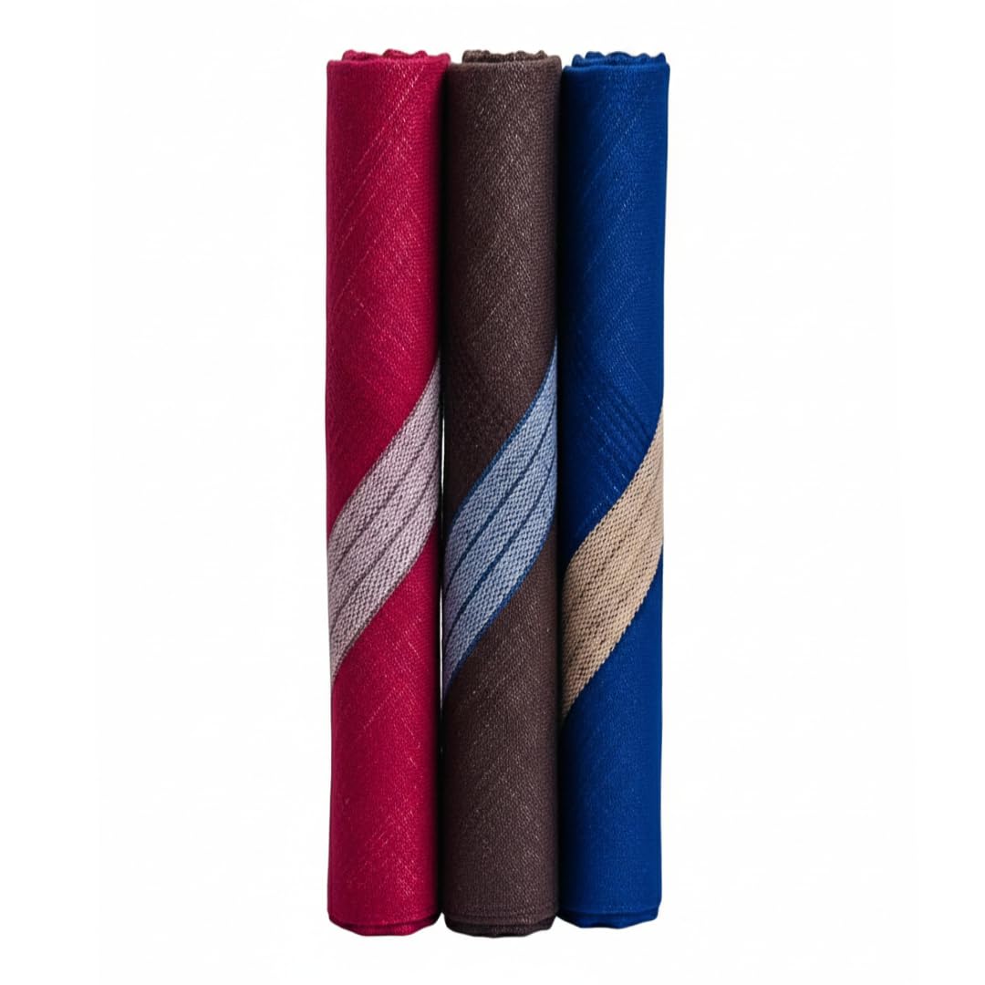 royal mart Cotton Handkerchief for Men’s – 15 In Full Face Cover | Soft, Skin-Friendly, Lightweight & Absorbent | Reusable Pocket Hanky for Daily Use (Multicolor) (Pack of 3)-picture-22