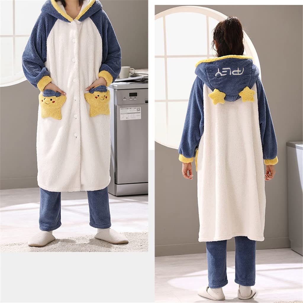 ZXLIHS Winter-Pyjama für Damen, Nachtwäsche, Korallen-Fleece-Pyjama, lockere Version, Intensivierung, Flanell-Nachthemd mit Kapuze (Farbe: A, Größe: L-Code) (A XL-Code)