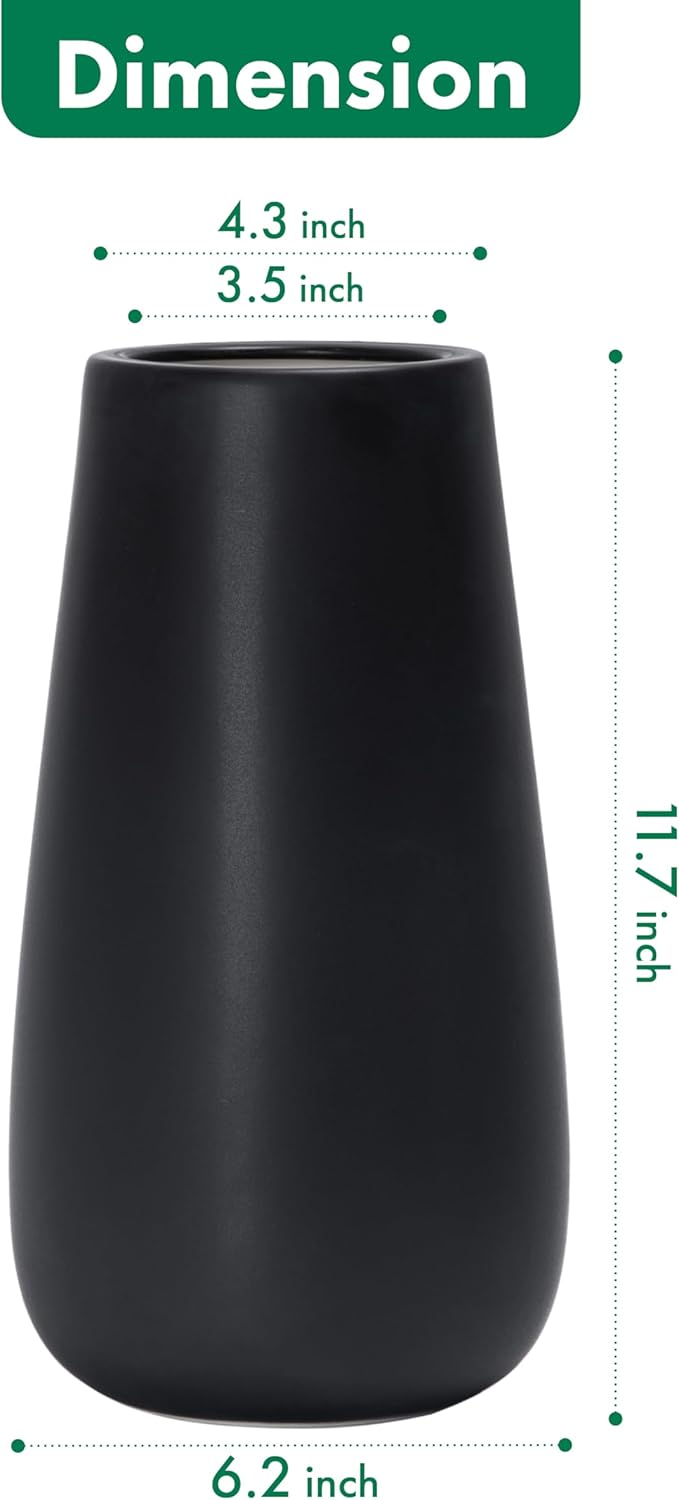 D'vine Dev 12 Inch Ebony Black Elegant Oval Ceramic Vase for Flowers, Home Décor Vase with Design Box, VS-LD-C-5 - Image 4