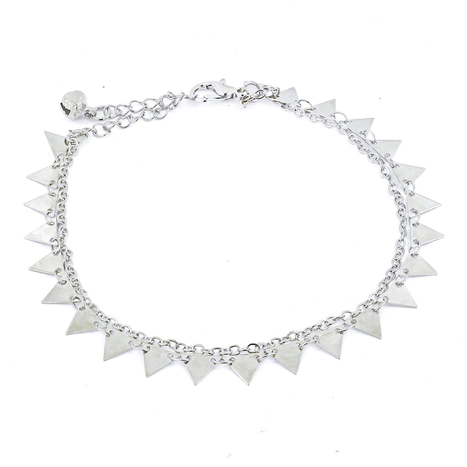zivom Women's Brass Triangle Indo Western Dainty Delicate Charms Single Leg Anklet Payal (Silver)-picture-29