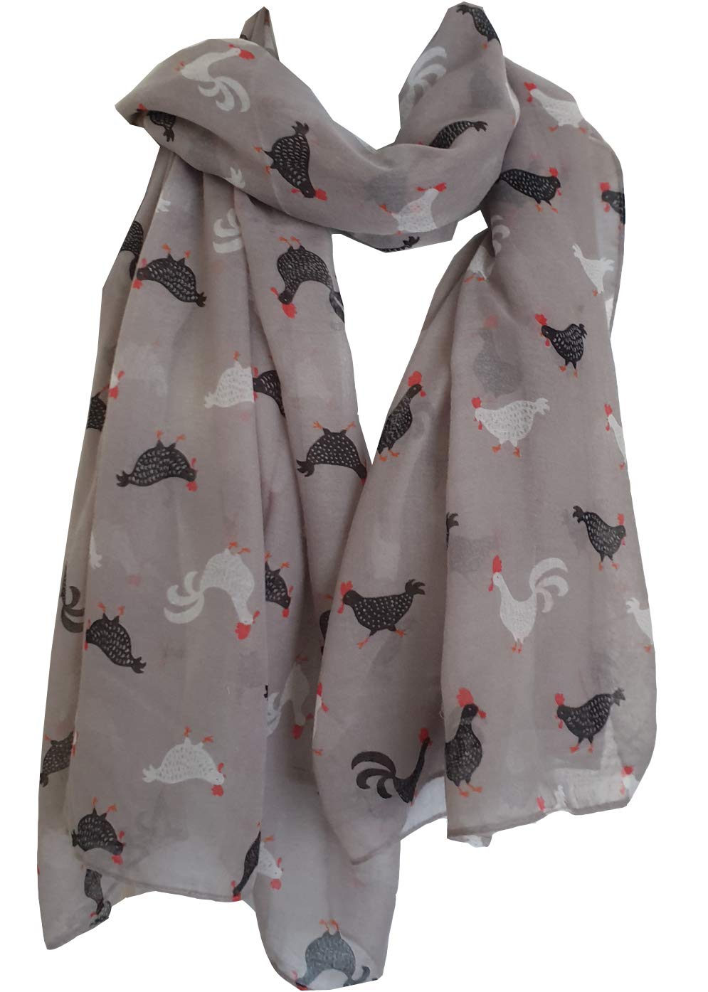 Glamlondon Women's A20 - Grey Chicken Hen Rooster Print Scarf (A20 - Grey)