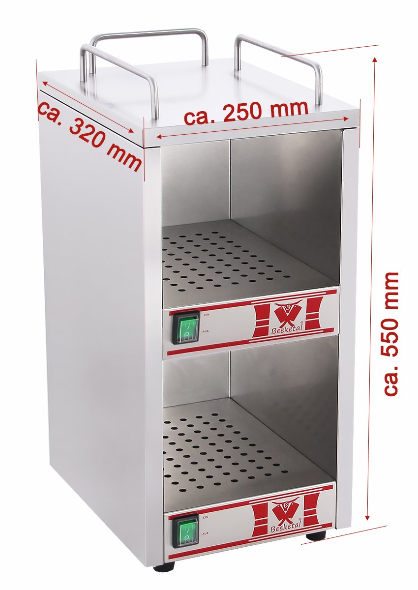 Beeketal 'BTW-1' Profi Gastro Tassenwärmer elektrisch für bis zu ca. 36 Tassen (je nach Tassengröße), 2 Fächer getrennt regelbar, konstante Wärme mit nur 2 x 70W, (B/T/H): ca. 250 x 320 x 550 mm