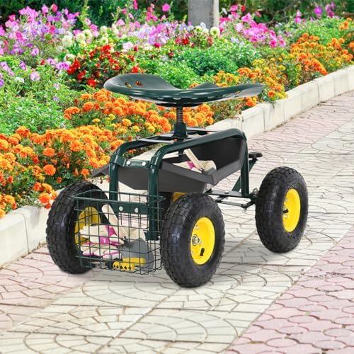 Rolling Scooter Garden Stool Cart Garden Cart with Tool