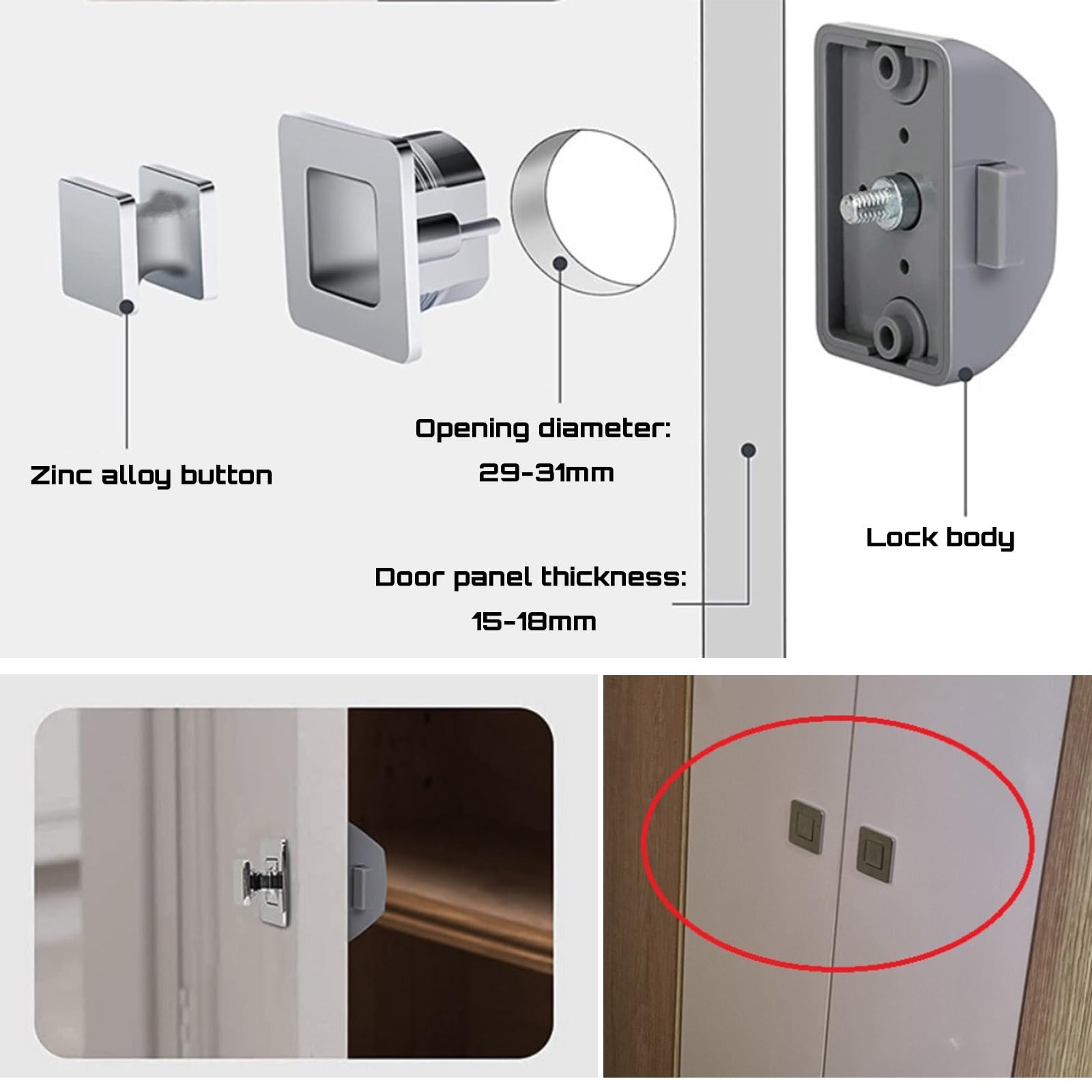 EMSea 1PC Motorhome Cupboard Locker Drawer Catch Lock Push Button Latch Catch Locks Lock Body Hidden RV Lock Base for RV Wall Cabinet Lock Drawer Lock Button Lock - Image 3