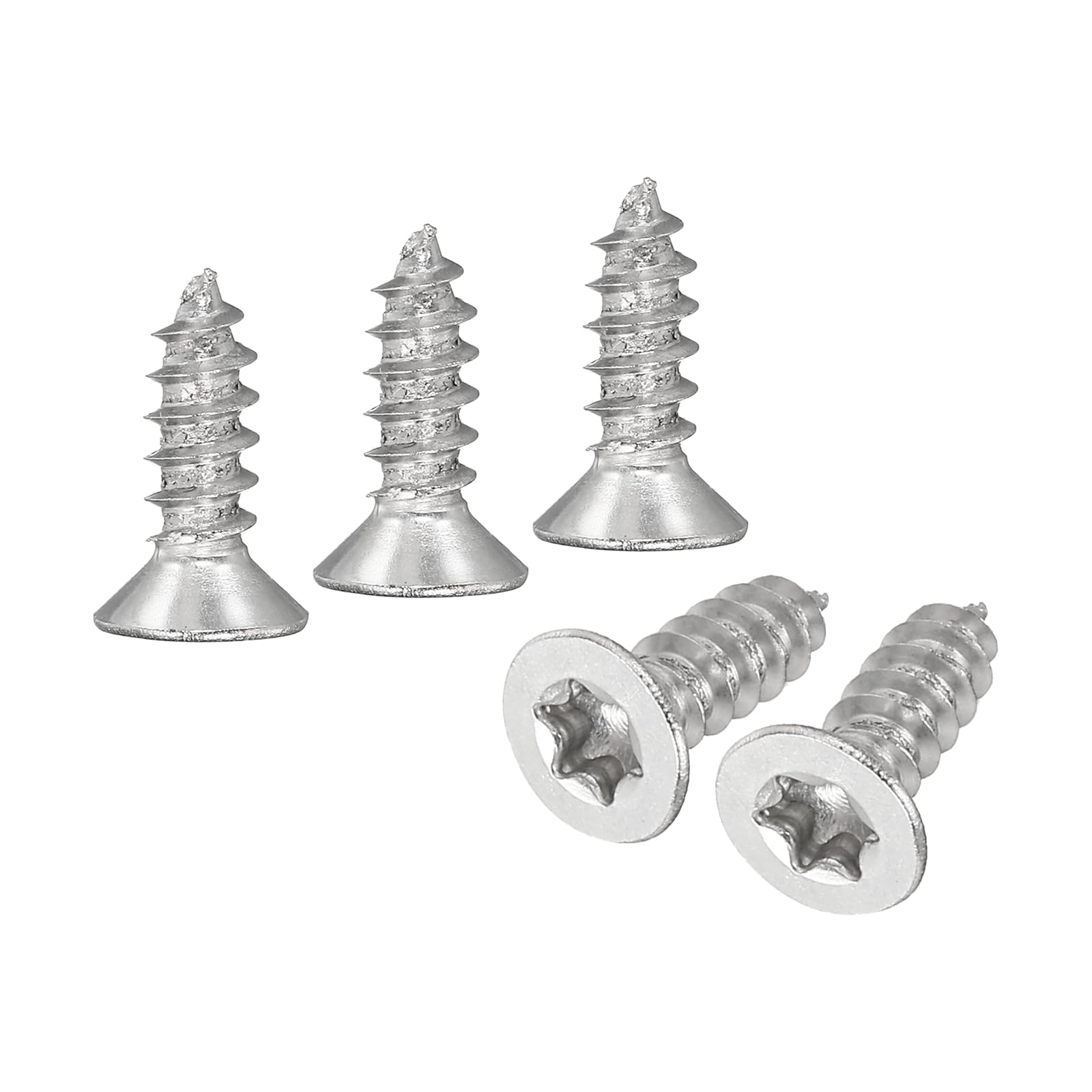 M METERXITY 100 Pack Torx Screws, M4 x 12mm Flat Head Wood Screw 304 Stainless Steel Full Threaded Countersunk Self Tapping Star Sheet Metal Bolts for Wood/Furniture [Silver Tone]