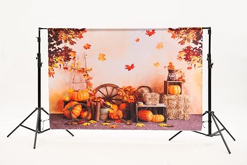 Miniatura 2 de Kate Telón de fondo de otoño de 7 x 5 pies, para otoño, cosecha, calabazas, telón de fondo de madera blanca para puerta de granero para fotos,