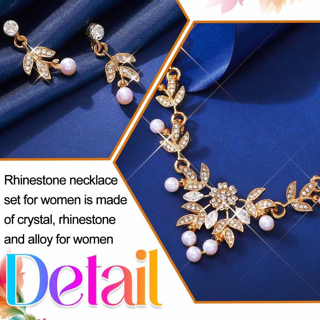 Aukmla Rhinestone Wedding Jewelry Sets for Brides and Women Pearl Necklace and Earring Set Prom Jewelry - Image 4