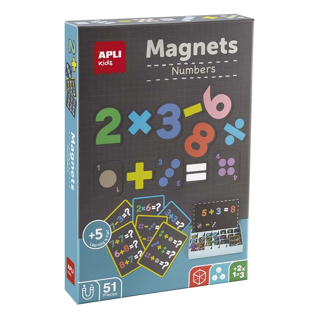 APLI Kids 19444 - Magnets Números_ Juego de números magnético con Tablero y fichas para introducirse al Mundo de Las mátemáticas Imanes educativos Infantiles para niños a Partir de 5 años