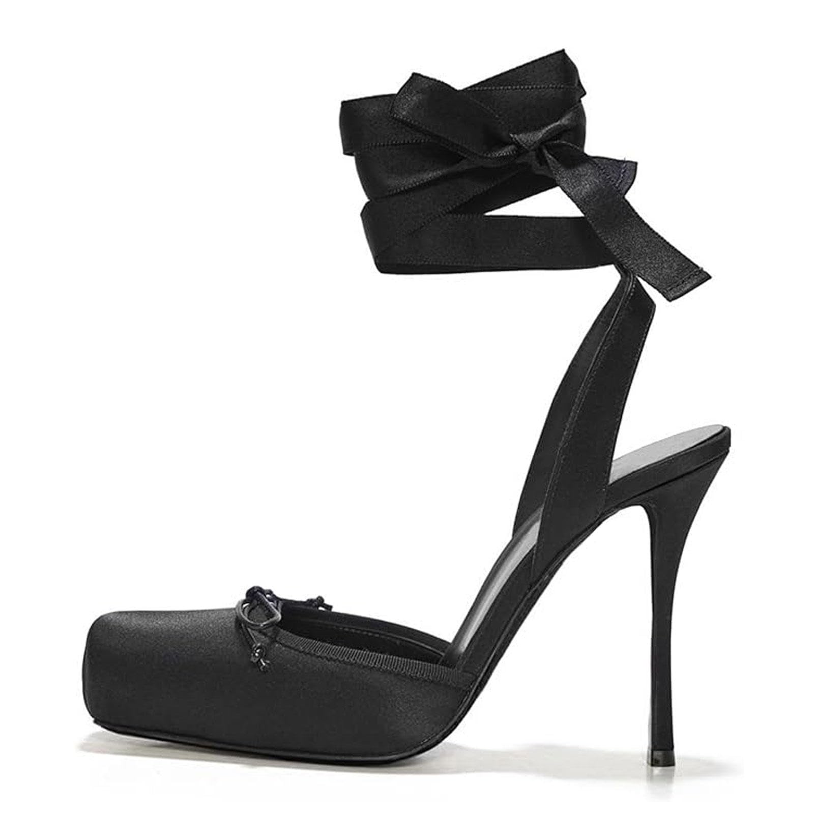 Talons Hauts Femmes Satin Escarpins Slingback Stiletto Sandales Soirée 9cm, Black-36