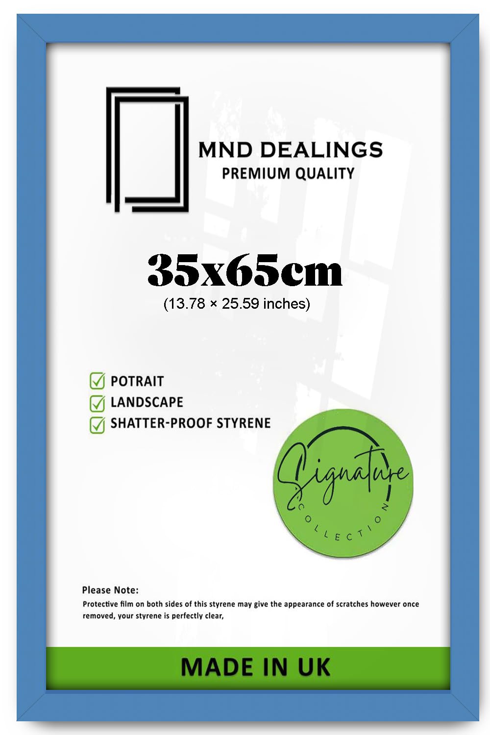 MND Dealings 35x65 Cm Wide MDF Wooden Frame | Elegant Black Poster Frame with Acrylic Protection | Ideal for Puzzle, Art & Office Wall Décor - (Blue)