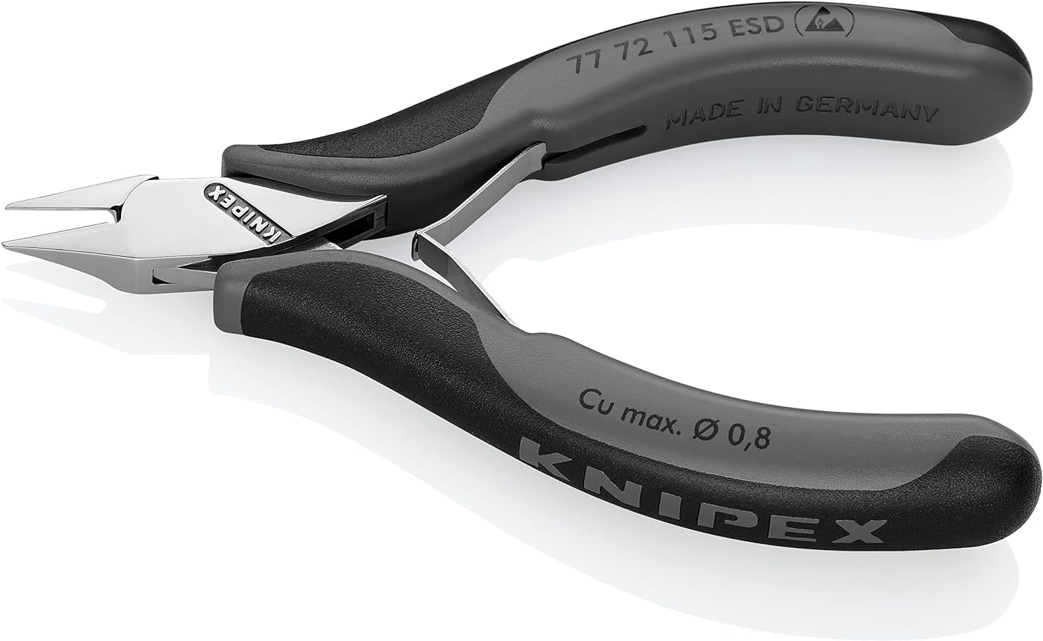 KNIPEX Alicates de corte diagonal para electrónica ESD con articulación machihembrada con mangos multicomponente 115 mm, 77 72 115 ESD